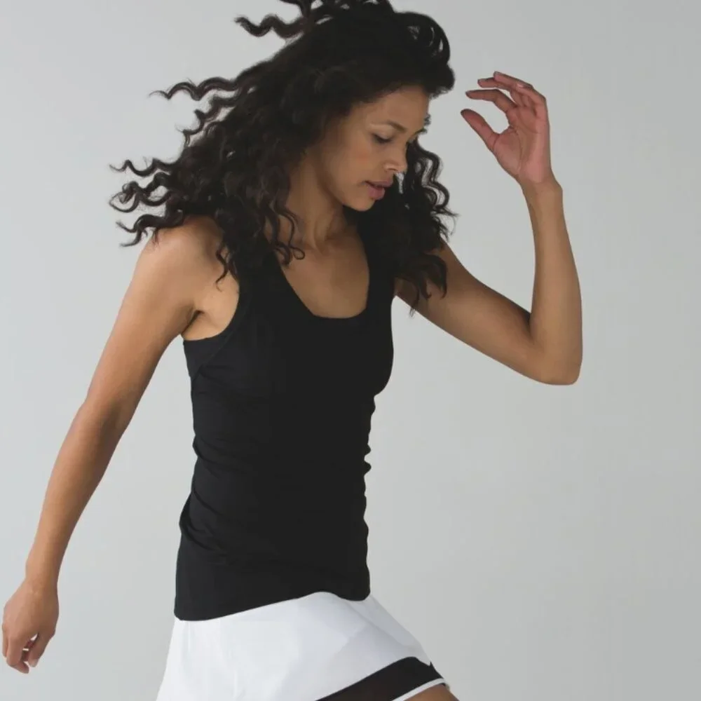 Lululemon Super Sport Tank Black Women's 6 V Neck Fitted Tank & Bra Activewear